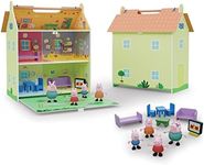 Peppa Pig Portable Wooden House with Decoration - 2 Floors with Attic and Garden - Includes 7 Accessories and 4 Characters - Size 39X34, 5X18 (Deqube 913D00073)