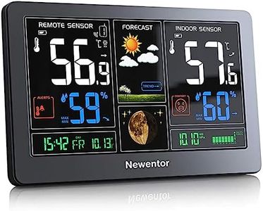 Newentor Weather Station Wireless Indoor Outdoor Thermometer, Color Display Digital Weather Thermometer with Atomic Clock, Forecast Station with Calendar and Adjustable Backlight