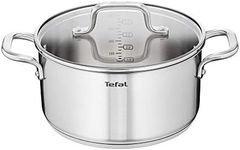 Tefal, Virtuoso Induction Stainless Steel Stewpot 24cm/5.3L + Lid, E4924674, 3x Stronger Titanium Non-Stick Coating, Thermo Signal ™ technology, Suitable for All Cooktops, Dishwasher Safe