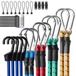 Eyourlife Bungee Cords with Hooks 32PCS Bungee Straps Set Include Elastic Straps with Hooks of Various Sizes, 4 Tarp Clips, 8 Elastic Rope with Balls for Securing Furniture/Luggage/Camper Van