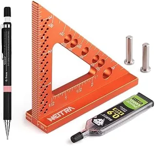 Neitra Small Square Ruler with Fixed Angle Pin, Accurate Compact Aluminum Alloy Mini Squares with Laser Etched Markings, Includes a Mechanical Pencil for Carpenter Woodworking Furniture Projects