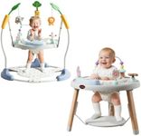 CuddoBaby Baby Jumper 4-Stage Convertible| Montessori -Inspired 8 Interactive Toys| Tummy Time Playmat, Bouncer, Exersaucer, Toddler Table| Music & Lights | 3-6, 6-12, 12-18, 12-24 Months - Gray