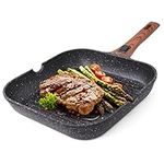 joeji's Kitchen Griddle Steak Pan 28cm - Non Stick Aluminium Induction Grill Pan with Detachable Handle - Stove to Oven Cooking - Cook Low Fat Dishes with Gorgeous Grill Marks