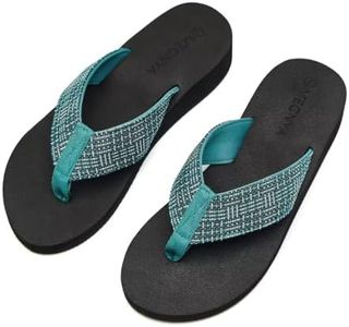 MEGNYA Lady Durable Supportive Indoor Flip-Flops for Flat Feet, Comfy Soft Wedge Sandals with Yoga Mat Sole, Non-Slip Casual Waterproof Flip Flops for Travel Water Lake Blue Size 6