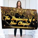 The Beginning of a New Chapter Banner - Good Luck Banner – Congratulations Banner – Happy Retirement Banner - Well Done Banner - Graduation Banner - 5ft x 3ft (Black & Gold)