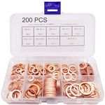 Wolfride 200PCS Copper Washer Kit Copper Sealing Washers Metric Crush Washer Assortment M5 M6 M8 M10 M12 M14