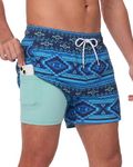 Sixfish Men's Swim Trunks Quick Dry Bored Shorts with 4" Compression Liner