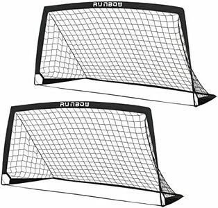RUNBOW 6x4 ft Portable Kids Soccer Goal for Backyard Practice Soccer Net with Carry Bag (6x4 FT, 2 Pack, Black)