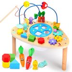 oathx Toddler Wooden Activity Table for 1+ Year Old Baby, 6 in 1 Montessori Toys Bead Maze Shape Sorter Fishing Game, Kids 1st Birthday Gifts for Girls Boys Christmas