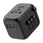 Universal International Travel Power Adapter, from a Canadian Small Business, W/Smart High Speed 2.4A 4xUSB Wall Charger, European Adapter, Worldwide AC Outlet Plugs Adapters (Black)