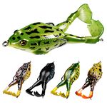 Pelican Mate Topwater Frog Lures Double Propellers Soft Silicone Bass Bait Realistic Frog Lures Kit Set Trout Pike Freshwater Saltwater 3.55''/ 0.46oz (Pack of 5)