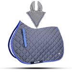 Numnah Saddle Pads with Matchy Fly Veil Bonnet Set / Saddle Pad (Full, Grey)