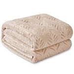 Exclusivo Mezcla Queen size Fleece Blanket for Bed, Super Soft and Warm Blankets for All Seasons, Plush Fuzzy Leaves Pattern Blanket, Camel Blankets, 230x230 CM