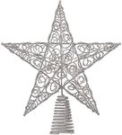 Ornativity Silver Star Tree Topper - Christmas Swirl Design Sparkle 3-D Dimensional Hallow Xmas Trees Top Star Decor Treetop Ornament Decorations