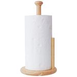 E-ROOM TREND Paper Towel Holder Kitchen Roll Holder Wooden Natural Color Countertop With Rubber Wood Round Base Dia 18CM High 35CM for Kitchen Dining Table Home Decor(ZJ281Y)