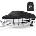 Kipiea Trailerable Boat Cover - 16'-18.5', Heavy Duty, Double PU Waterproof, Reinforced Windproof Straps, Fits V-Hull, Fish & Ski, Pro-Style, Fishing, Bass Boats - Black, 16'-18.5' Long X 94" Wide