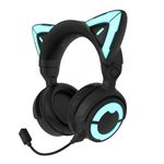 YOWU RGB Cat Ear Headphones 4GS - Gaming Headset for PC PS5 Switch Xbox, 2.4G/Wireless/Wired, Attachable Gaming Microphone, Adjustable Lighting and Effect via ApP (Black)
