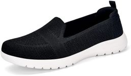 Buyrew Women Slip On Loafers Lightweight Knit Walking Shoes Comfortable Nurse Office Work Casual Travel Flats Black White Size 6.5