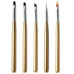 KATEOII COLOR SET Professional Nail Art Brushes, Nail Dotting Tools Nail Art Brush, Nail Extension and Builder Gel Brush, Clean Up Brush, Liner and Dotting Tools (GOLD 5PK)