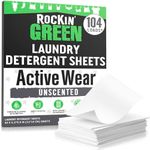 Rockin' Green Active Wear Travel Laundry Detergent Sheets Unscented - Mess-Free Laundry Sheets Detergent with Sodium Bicarbonate - Easily Dissolvable Laundry Soap Sheets for Traveling (104 Loads)