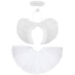 Children's Angel Wings, Halo and Tutu Skirt - Available in Black, White or Red, Halloween, Christmas, Nativities, Birthday or Angel Costume, Children's Fancy Dress (White)