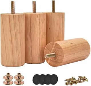 4 inch Solid Wood Furniture Legs, Btowin 4Pcs Modern Round Wooden Bun Feet with Threaded M8 Hanger Bolts & Mounting Plate & Screws for Sofa Couch Cabinet Bed