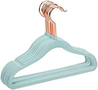 MIZGI Premium Kids Velvet Hangers (Pack of 50) with Copper/Rose Gold Hooks,Space Saving Ultra Thin,Non Slip Baby Hangers for Children's Skirt Dress Pants,Clothes Hangers by (Blue)