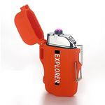 EzLife Polypropylene USB Rechargeable Windproof Waterproof Flameless Electric Dual Arc Plasma Beam Lighter with Flashlight (Orange)