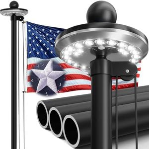 IIOPE 25FT Heavy Duty Flag Pole with Solar Light,11 Gauge & 2-1/2'' Bottom Tube Diameter Aluminum | Residential Flagpole Kit – Includes USA Flag & Hardware – Ideal for Patriotic Displays & Gifts