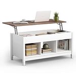 Tangkula Coffee Table Lift Top Wood Home Living Room Modern Lift Top Storage Coffee Table w/Hidden Compartment Lift Tabletop Furniture (White)