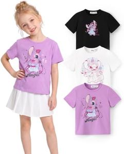 Disney Stitch Angel Girls T Shirts 3-Pack Short Sleeve Cotton Tees Kids Graphic Top Summer Crewneck Casual Cute 2T