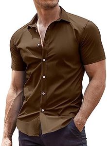 COOFANDY Men's Casual Shirt Short Sleeve Button Down Slim Fit Shirt for Men Brown