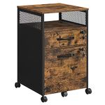 VASAGLE File Cabinet, Mobile Filing Cabinet on Wheels, for Home Office, 2 Lockable Drawers, for A4, Letter-Size Hanging File Folders, Open Shelf, Steel Frame, Rustic Brown and Ink Black UOFC077B01