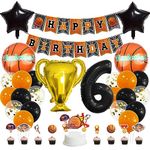 MiaLover 6 Year Birthday Decoration Set Happy Birthday Banner Trophy Foil Balloon Basketball Balloon Latex Balloon Cake Decoration for 6nd Birthday Basketball Themed Party Deco