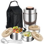 SSAWcasa Thermos for Hot Food, 3 Layered Stackable 67oz Insulated Lunch Box, Large Soup Thermos Jar with Lunch Bag Spoon Fork, Stainless Steel Travel Bento Container for Adults Office Outdoor Meals