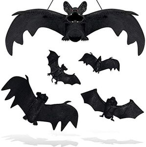 ILEBYGO 5Pcs Halloween Bats, Rubber Vampire Bats, Hanging Bat for Halloween Party, April Fool's Day,Haunted House Decoration
