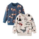 vindoo Toddler Boys Girls Crewneck Sweatshirt, Cotton Long-Sleeved Pullover Cartoon Print (Dinosaur/Blue Tiger, 4-5T)