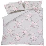 Catherine Lansfield Canterbury Floral Reversible King Duvet Cover Set with Pillowcases Grey