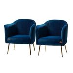 Nature Wood Decor Tufted Barrel Chair (Set of 2) Fabric Velvet Accent Chair for Living Room, Drawing Room, Bedroom & Office (Nevy Blue)