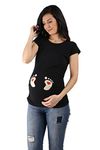 M.M.C. MMC Footprints Baby with Heart - Funny, witty, cute maternity wear with motif maternity shirt for pregnancy T-shirt pregnancy shirt, short sleeve (black, X-Large)