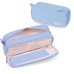 Large Pencil Case Kids, Pencil Pouch with Padding, Dual-Zipper Aesthetic Pencil Case, Stationery Pen Bag and Organizer, Canvas Pencil Case for Girls Boys Teens School Students (Light Blue)