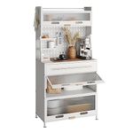 NETEL Kitchen Bakers Rack with Drawer, Kitchen Cabinets with Worktop,Power Holes and Wheels,Kitchen Dresser Cabinet,Kitchen Pantry Cupboard Free Standing,Coffee Bar Station,80x42x168cm