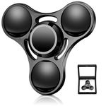 SCIONE Fidget Spinner Metal - High-Speed Hand Spinner for Kids Fidget Toy Adults - Anxiety & Stress Relief Sensory Toy with Removable Bearing Caps - Perfect for Office, Classroom & Party (Black)