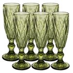 YTCYKJ Glass Green Champagne Flutes,Vintage Goblet Glasses,Wine Glasses,Colored Glassware Set,Water Goblets for New Year Christmas,Party, Wedding, & Daily Use,5 oz, Set of 6(Green-5 oz)