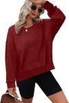 Jescakoo Womens Fall Clothing Trendy 2024 Christmas Sweaters Pullover Crewneck Sweatshirt Casual Long Sleeve Side Slit Y2K Burgundy L