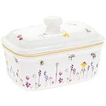 Lidded China Butter Dish Pretty Water Colour Busy Bees Design by Jennifer Rose Gallery