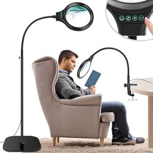 10X 30X Large Floor Magnifying Glass with Light and Stand,36 LED Flexible Gooseneck Floor Magnifying Lamp,Clip on Lighted Magnifiers for Reading,Sewing,Crafts,Painting,DIY,Close Work