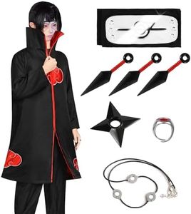 Forfamy Abrigo Akatsuki Itachi Uchiha Cosplay Capa para niños y adultos, unisex, cosplay, Halloween, Navidad, fiesta, disfraz, capa con cinta para la cabeza y anillo (XL, Black)