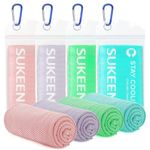 Sukeen 4 Pack Cooling Towel (40''x12'') Sweat,Quick-Drying Neck Cooling Wraps,Soft & Breathable Chilly Sports Towel Yoga,Sport,Running,Cooking,Macaron Pink/Macaron Blue/Lavender/Mint Green,4pcs