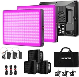 Aputure Amaran P60C 3 Lights Kit RGBWW Video Panel Light,Color Temperature 2500K-7500K,60w CRI95+/TLCI 96+,5900lux@1m,10 Light Effects,with Softbox,Support App